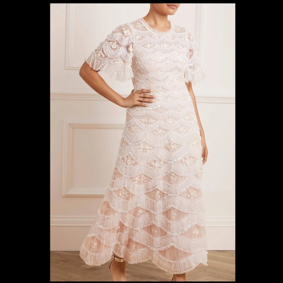 NEEDLE & THREAD WOMENS LUNETTE BLOSSOM ANKLE LENGTH GOWN DRESS SEQUIN TULLE 4 - Picture 5 of 13